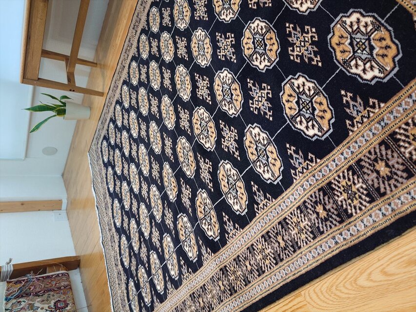 【美品】パキスタン製/絨毯/155x95 パキスタン絨毯 ハイクオリティ ボハラデザイン 192x140cm 厚み