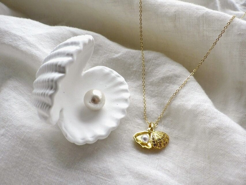 【セット販売】人魚姫の二枚貝のコフレセット ■ リングホルダー × ペンダント ■ ネックレスの色が選べる