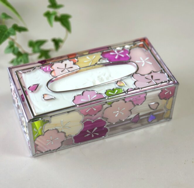 受注：『初桜』グラスアート ティッシュ／ペーパータオルケース