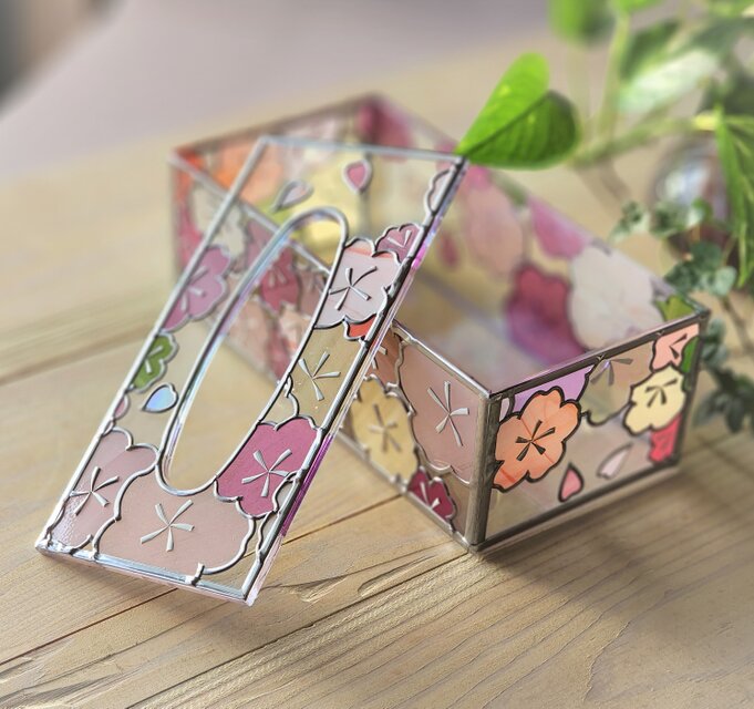 受注：『初桜』グラスアート ティッシュ／ペーパータオルケース