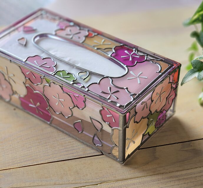 受注：『初桜』グラスアート ティッシュ／ペーパータオルケース