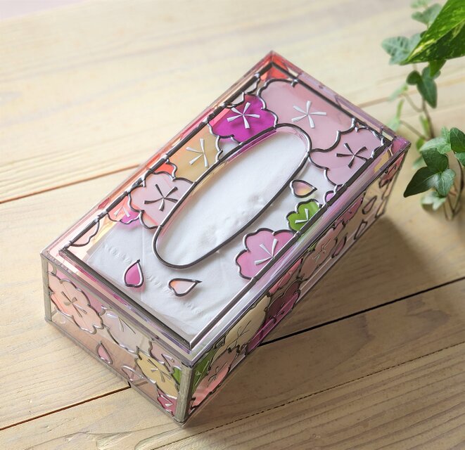 受注：『初桜』グラスアート ティッシュ／ペーパータオルケース