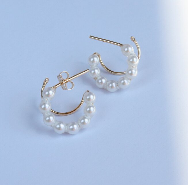 ohana◆14kgf ピアス2点 14kgf】ピアス穴1つでも 2連に見えるピアス -pearl ver