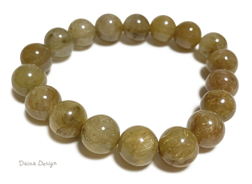 ルチルクォーツ ブレスレット　金紅石入り水晶　茶 金  レア 大粒 天然石 ☆ ダイナ デザイン ☆ 10ミリ