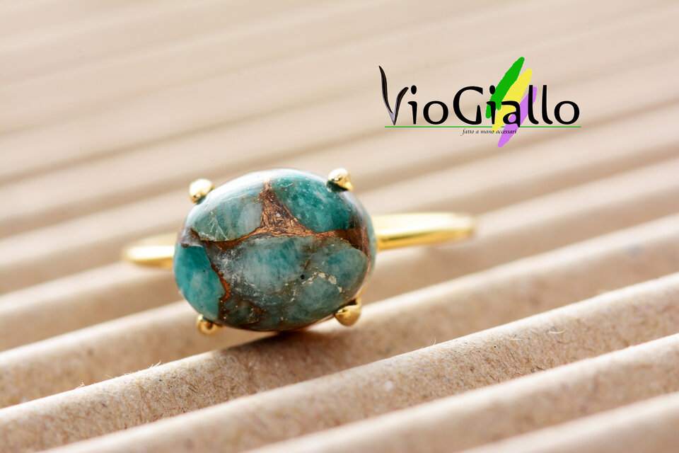 コッパーアマゾナイト(10ﾐﾘ✕8ﾐﾘ)リング(横向き) Silver925・18KGP