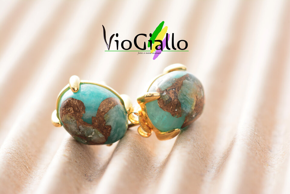 コッパーアマゾナイト(10ﾐﾘ✕8ﾐﾘ)ピアス Silver925・18KGP