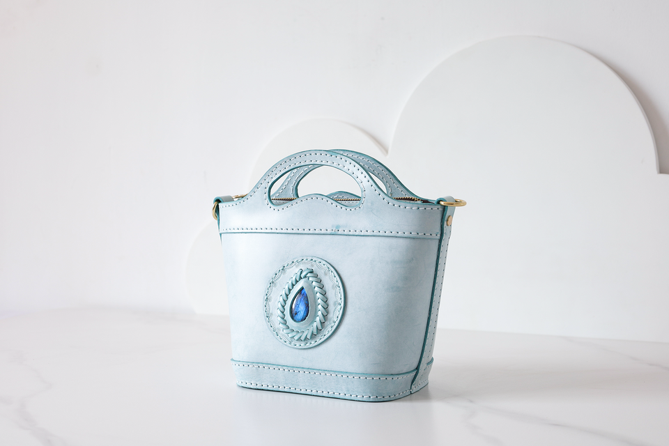 「天然石×革の組み合わせ」バスケットバッグ トートバッグ ショルダーバッグ お出かけにピッタリ 2WAY 中型鞄