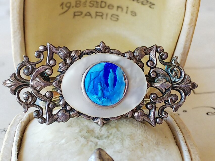 アンティーク ルルドの聖母 Blueエナメル／マザーオブパール