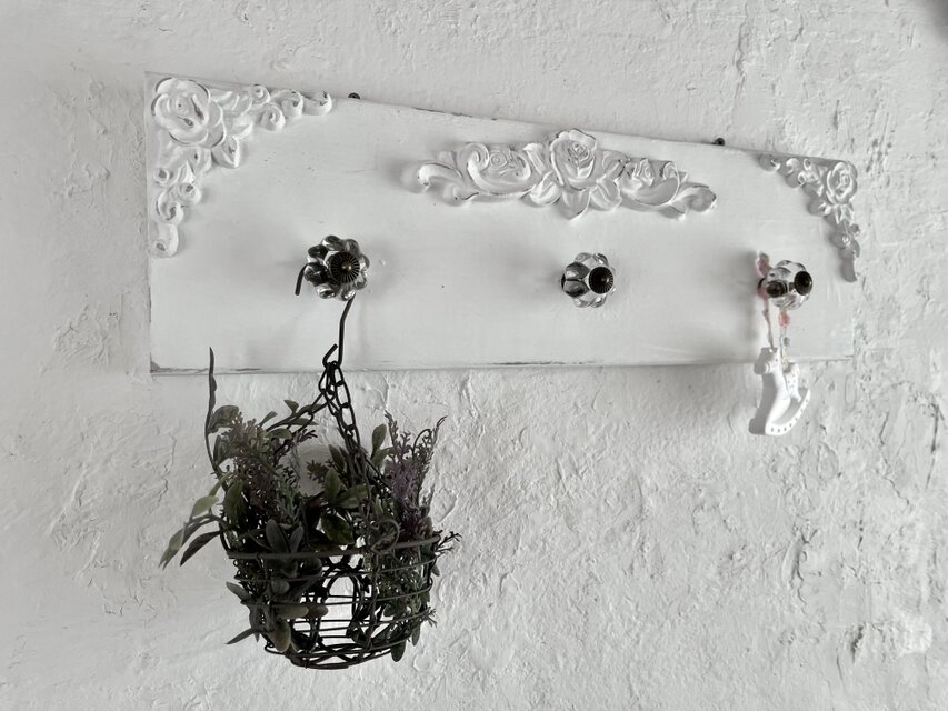 アンティーク ウォールフック ピュアホワイト パンプキンフック　薔薇　木製