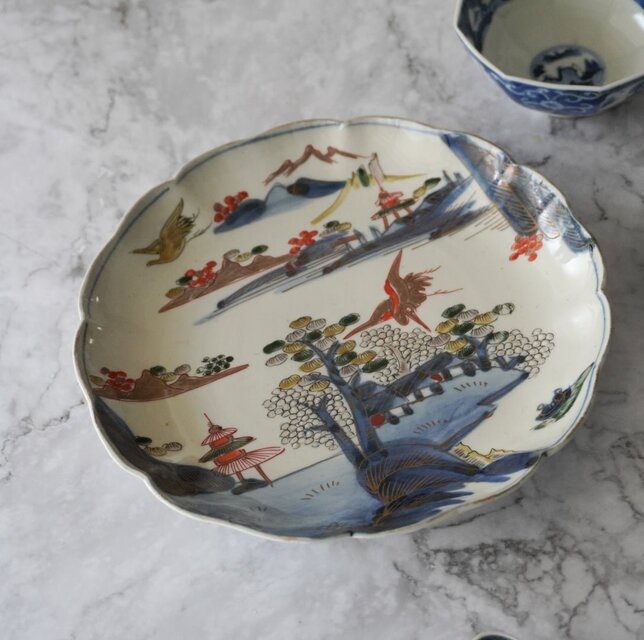 染付　大皿　金彩 金彩染付色絵大皿