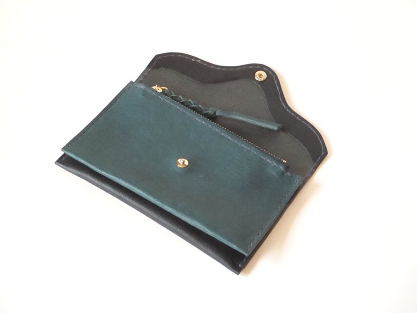 イタリア革の長財布2/3型（ネイビーとオルテンシア）