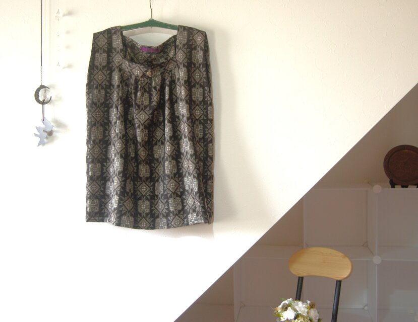 展示品　泥大島 メダリオンのチュニック　着物リメイク