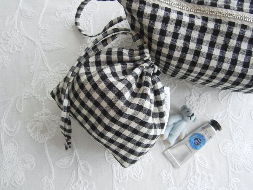 格子柄×RayonLinen PouchSet