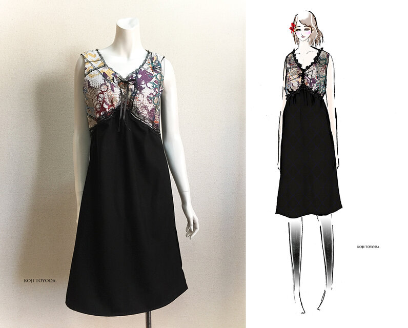 【1点もの・デザイン画付き】ゴブラン織り＆尾州ウール生地ワンピース（KOJI TOYODA）
