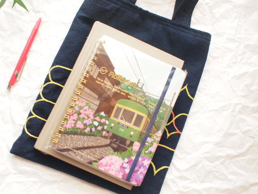 アイヌ文様 ぐるりと刺繍 明治の藍染め生地で仕立てたバッグのコピー