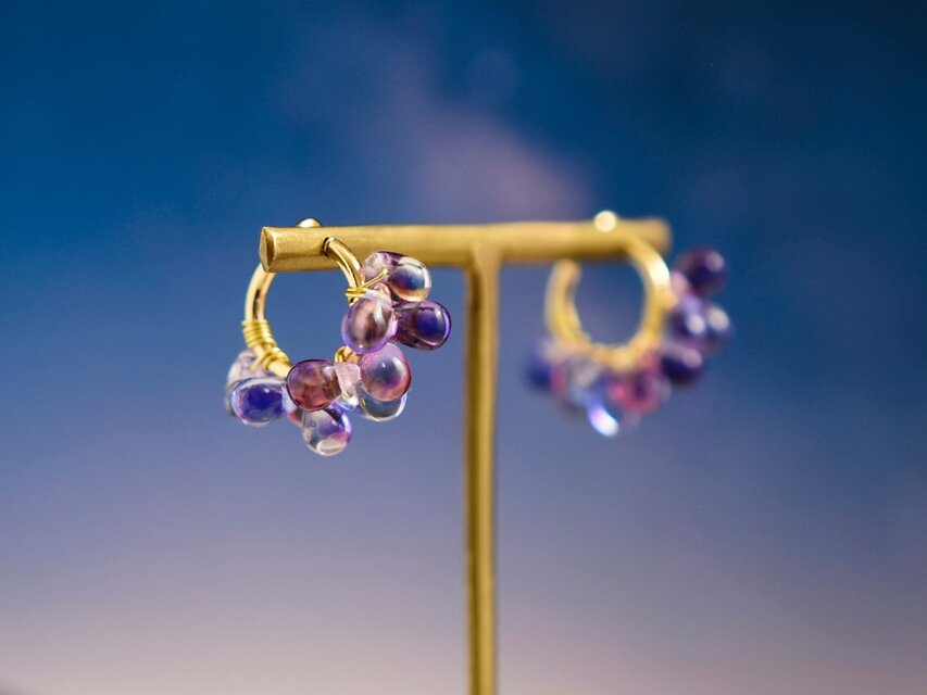 【イヤリング・小サイズ】マジックアワー 空の色 レースフープ