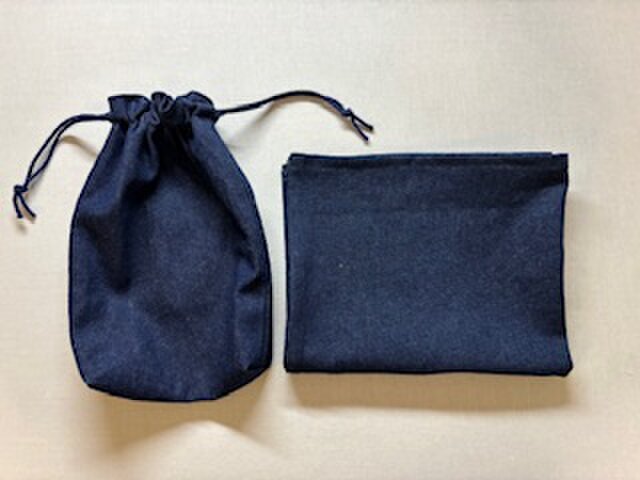 ランチョンマット＆給食袋　【紺デニム・無地】