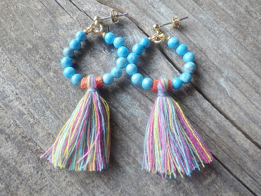 Turquoise Blue Hoop ターコイズブルーサークルのフリンジフープ
