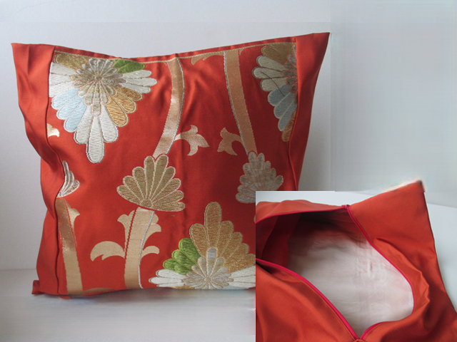 u143　裏地付　帯 クッションカバー　座布団カバー　ファスナー　40x40cm　おしゃれ