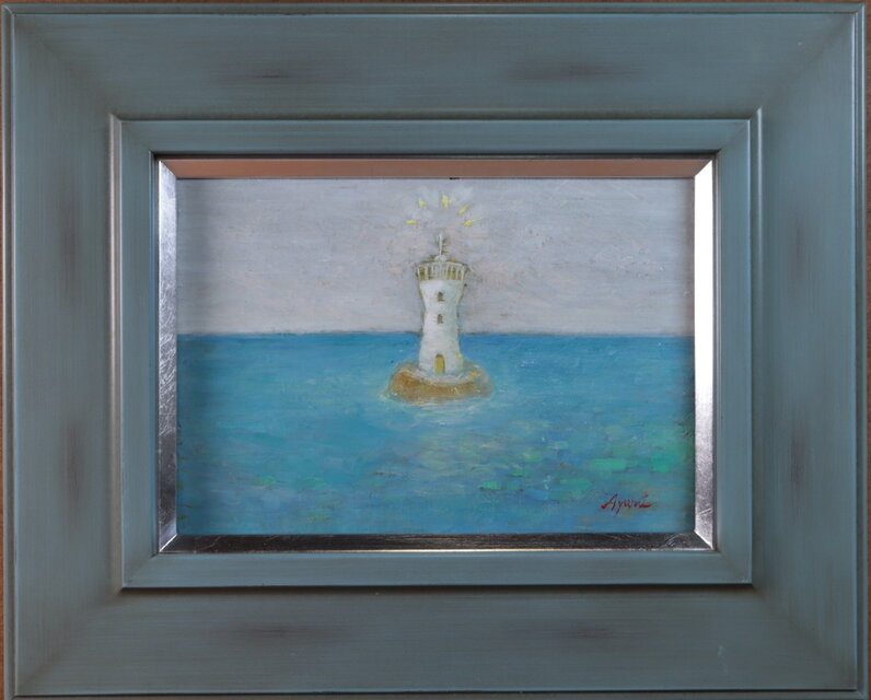 油彩画 灯台の風景 横約60cm x縦約 53cm 油彩画 灯台の風景 横約60cm x縦約 53cm