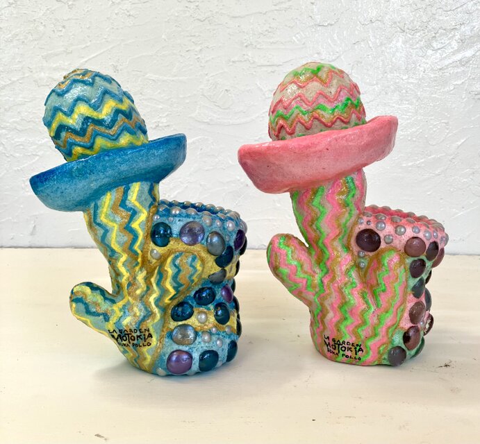 植木鉢 セメント ミニサイズ サボテン形ブルーガラスタイル付き