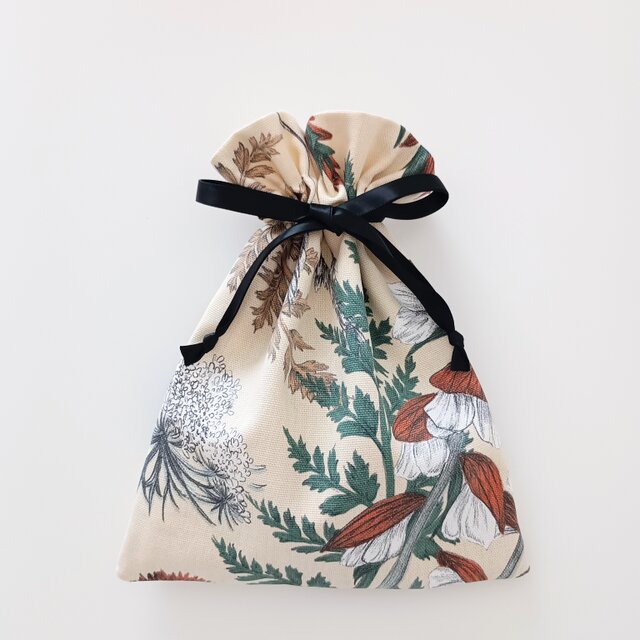 植物柄 巾着ポーチ ボタニカル ハンドメイド