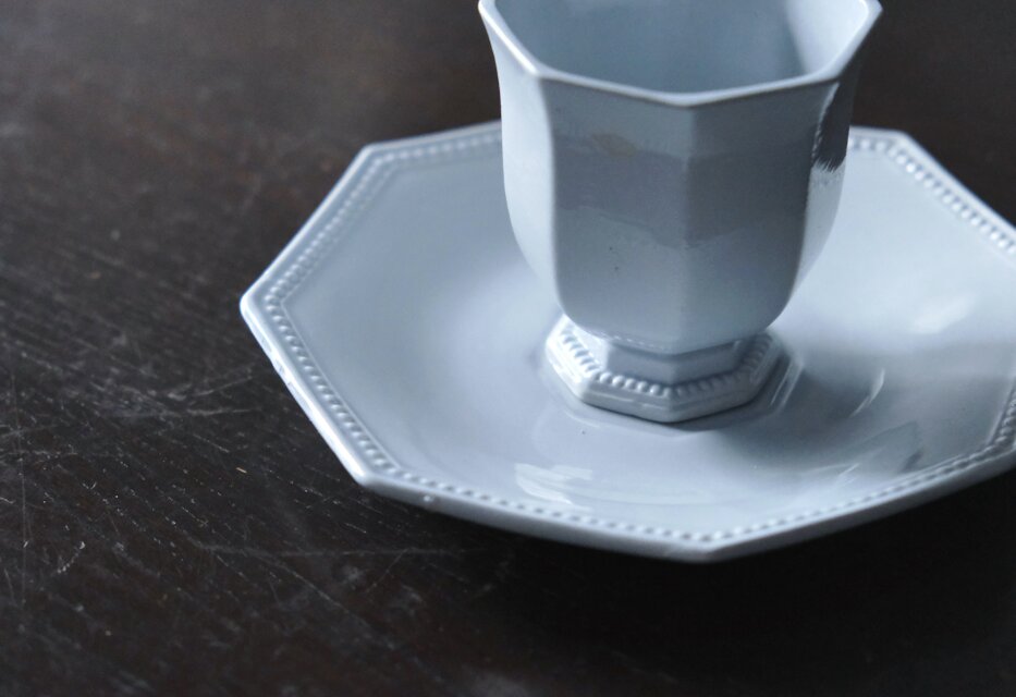 Creil&Montereau 水色 オクトゴナル カップ アンド ソーサー
