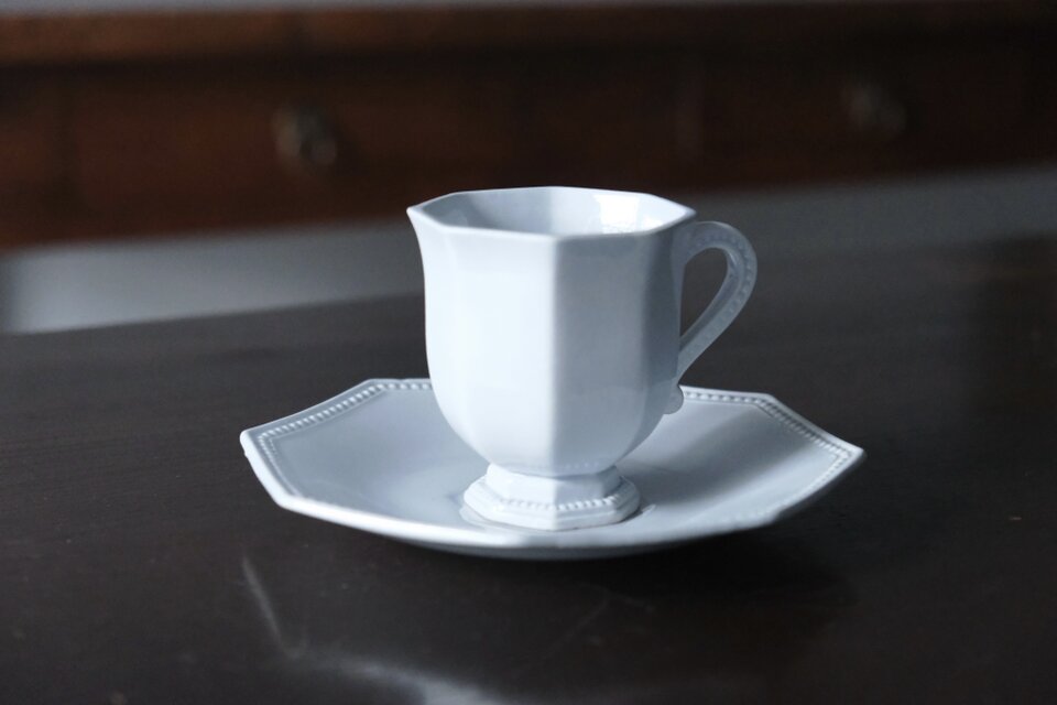 Creil&Montereau 水色 オクトゴナル カップ アンド ソーサー フランス