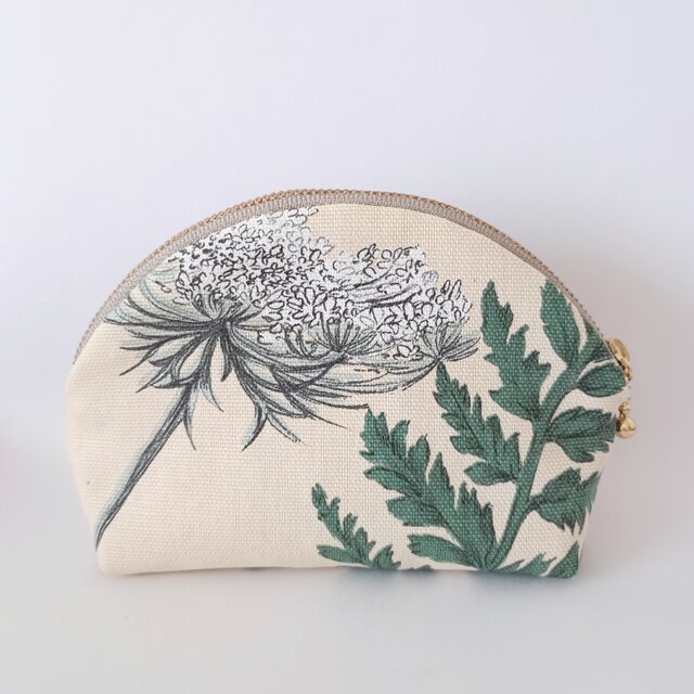 半月ポーチ 植物柄 ボタニカル 20cmファスナー ハンドメイド | iichi