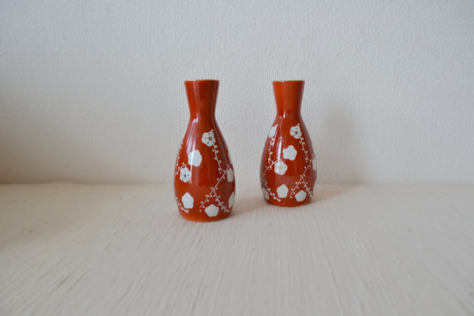 梅紋様徳利　２個組　朱色　