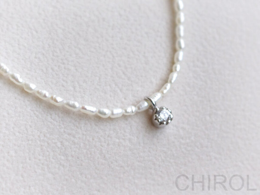 キュービックジルコニアと 淡水パール ネックレス/ SV925