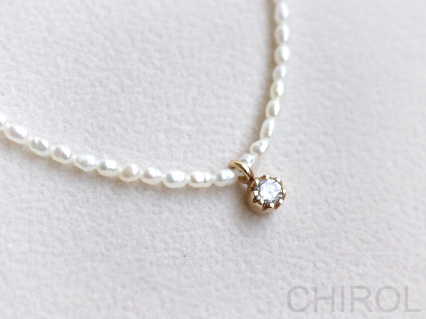 キュービックジルコニアと淡水パールネックレス/(SV925 /ヴェルメイユ･18KGP)