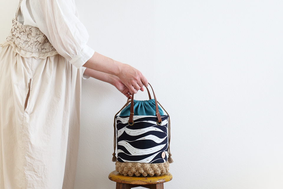 麻クロッシェのバスケトート "wind_NV"