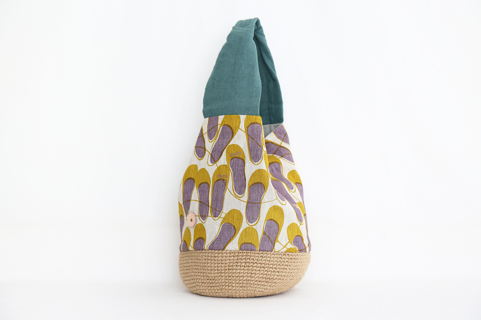 麻クロッシェのかごバッグ_L "fshoe_P&Y"