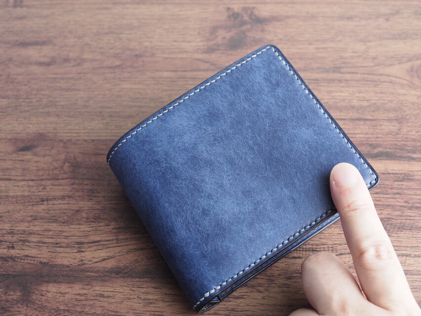 総手縫い│イタリアンレザーマルゴー│2つ折財布│コバルト