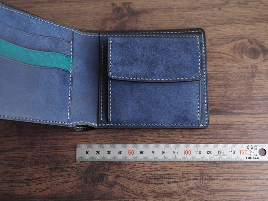 マネークリップ財布【ターコイズ】手縫い仕立て　マルゴー　イタリアンレザー マネークリップ財布【ターコイズ】手縫い仕立て マルゴー