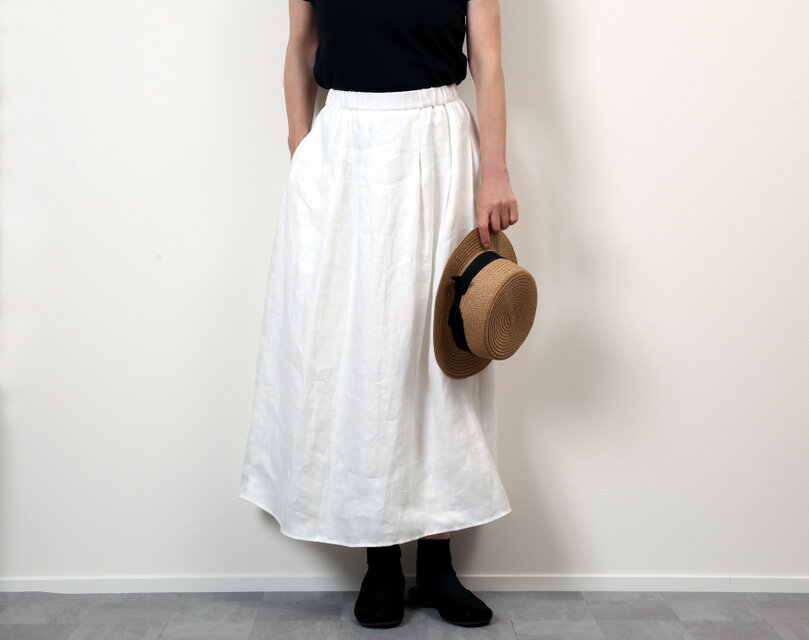 #507タックギャザースカート(白)