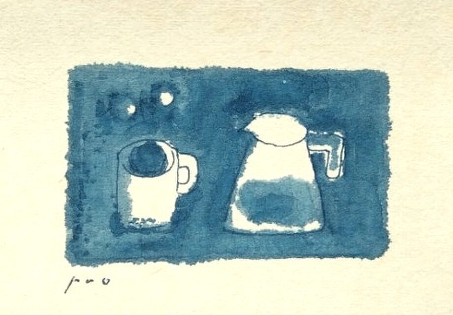 原画「コーヒータイム」※木製額縁入り（2Lサイズ）水彩 ・イラスト