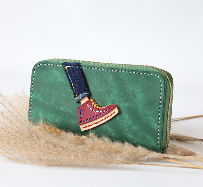 【一歩ずつ】手縫いレザー長財布｜本革×デニムの立体デザイン