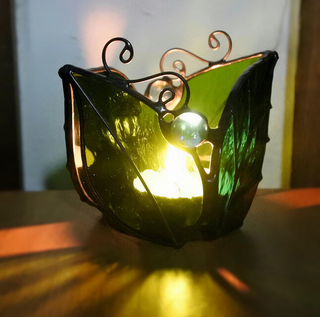 新緑の木の葉 ステンドグラス キャンドル ホルダー ギフト | iichi