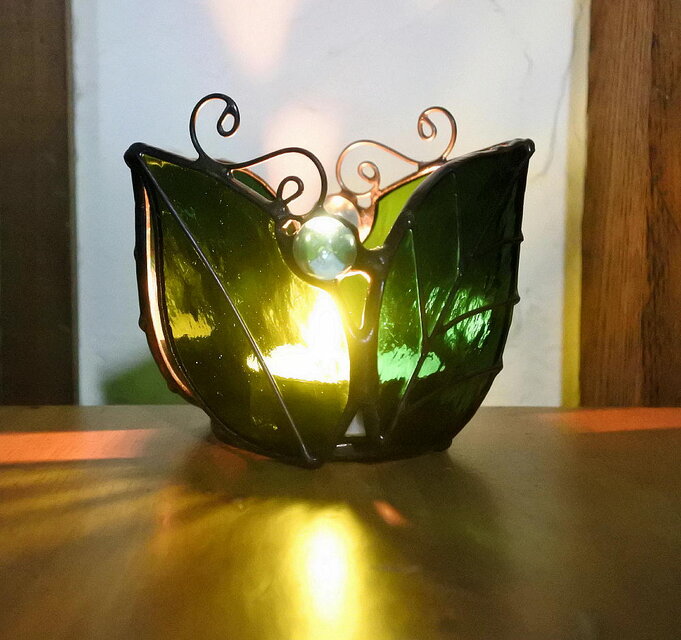 新緑の木の葉 ステンドグラス キャンドル ホルダー ギフト | iichi