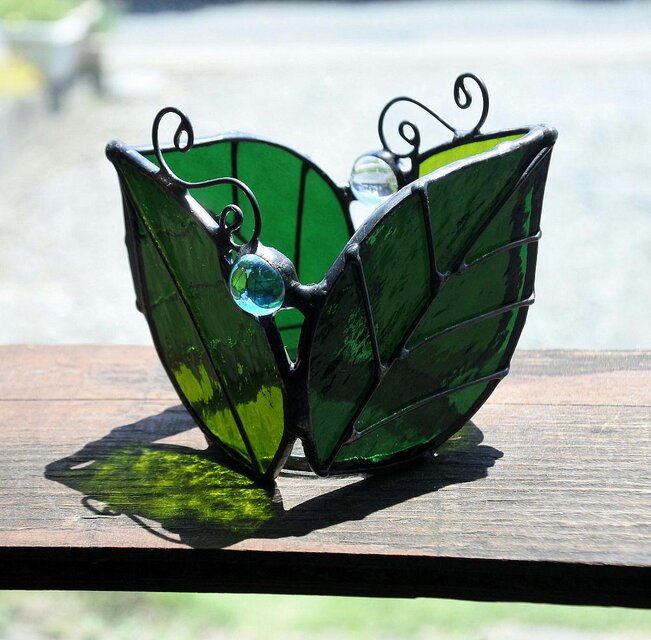 新緑の木の葉 ステンドグラス キャンドル ホルダー ギフト