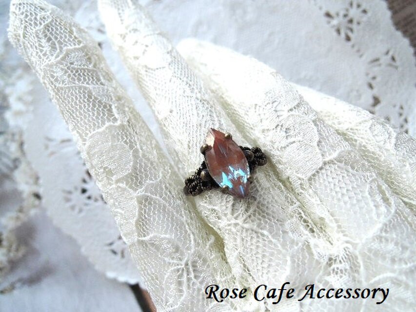 （1406）レアアイテム✨真鍮古見メッキマーキスデザインリング✨アンティークサフィレットマーキスカット15×7㎜