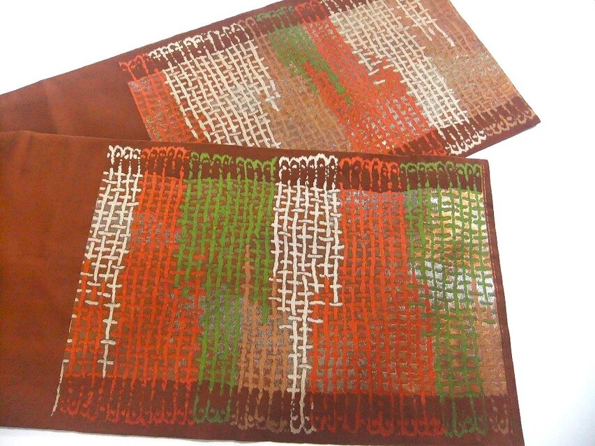 16)2319】199cm/新品・格子文様/テーブルランナー・ピアノカバー等/帯