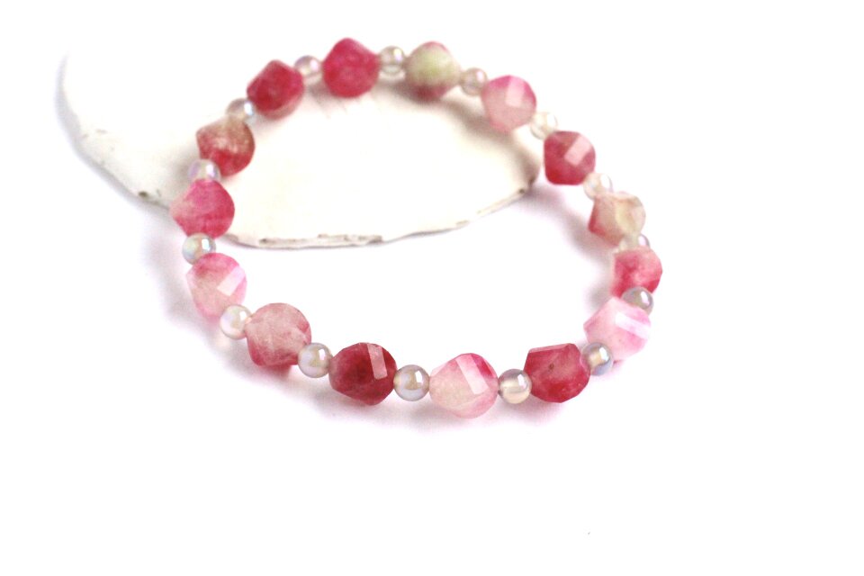 ピンクジェイド KIRAKIRA × フラッシュ グレーオニキス　ブレスレット