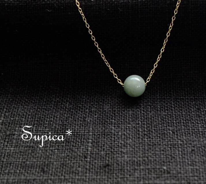 s148-220【天然石 翡翠（ひすい）】チェーンの色と長さ選べる　天然石のひとつぶネックレス