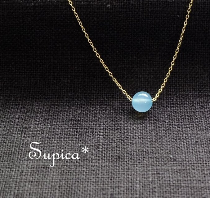 s164-169【天然石 シーブルーカルセドニー】チェーンの色と長さ選べる　天然石のひとつぶネックレス