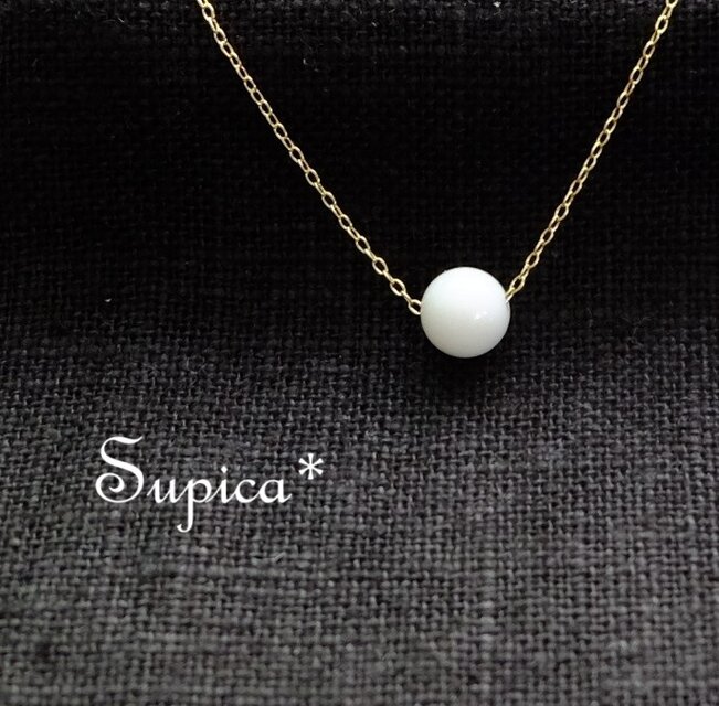 s165-199【天然石 ホワイトオパール】チェーンの色と長さ選べる　天然石のひとつぶネックレス