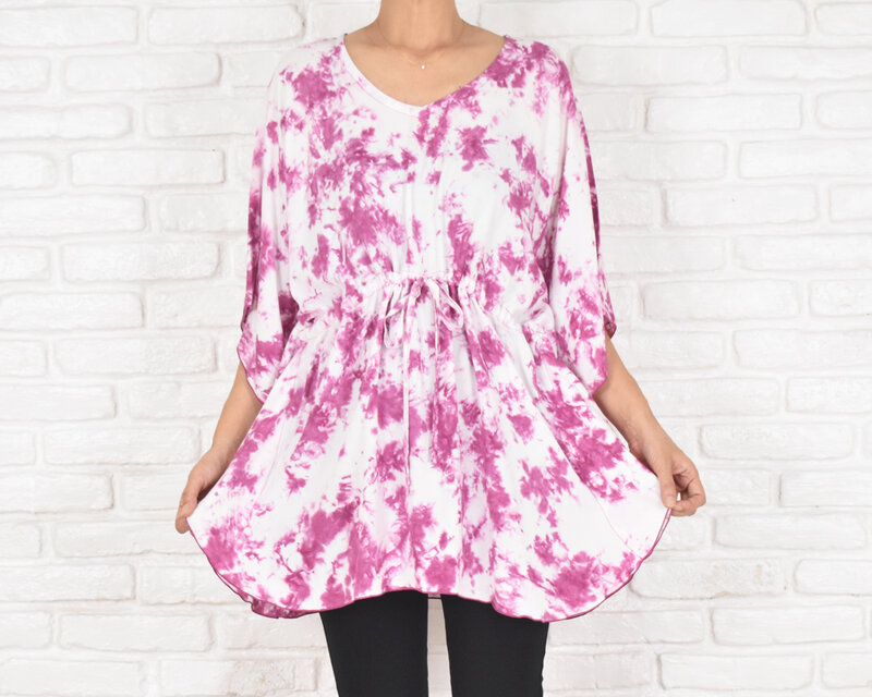 夏の新作！ムラ染めバタフライスリーブトップス　＜パープル＞