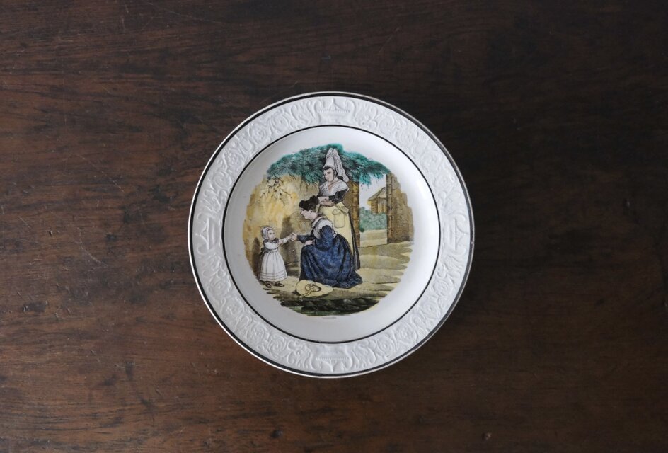 【希少・美品】 フランスアンティーク プレート ショワジールロワ窯 深皿 多彩色 39 フランス アンティーク 深皿 ショワジールロワ 約23センチ